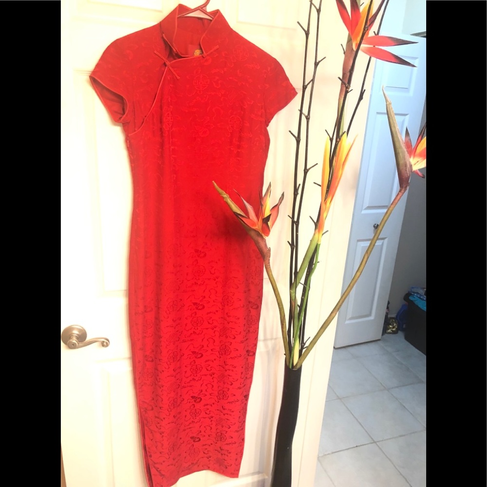 Shanghai Tang Red Silk Dress